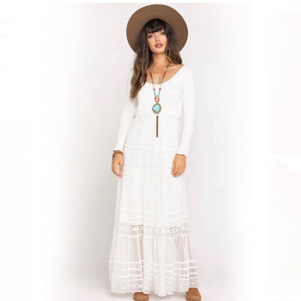 FREE PEOPLE Heaven On Earth Maxi Dress Scoop Neck Ribbed Knit Lace Size Medium